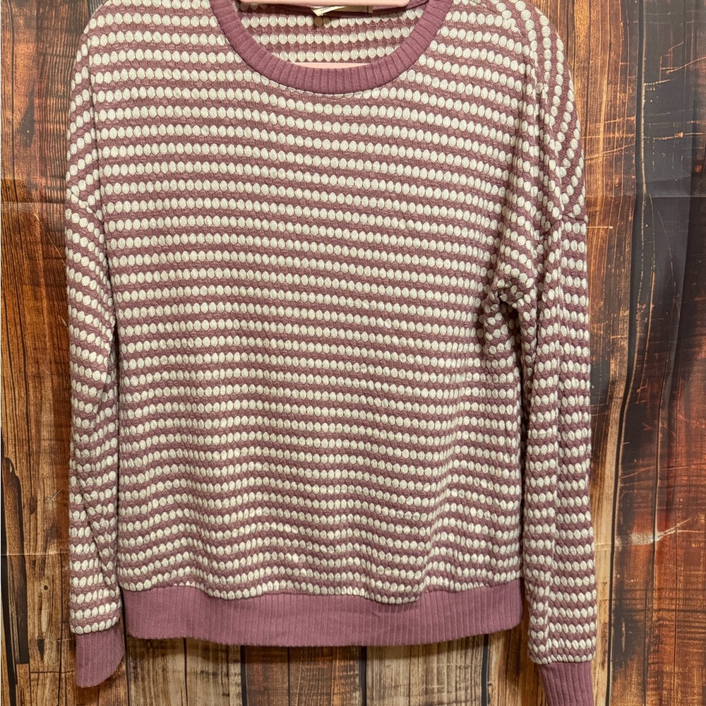 everleigh Mauve and Cream Crewneck Knit Sweater